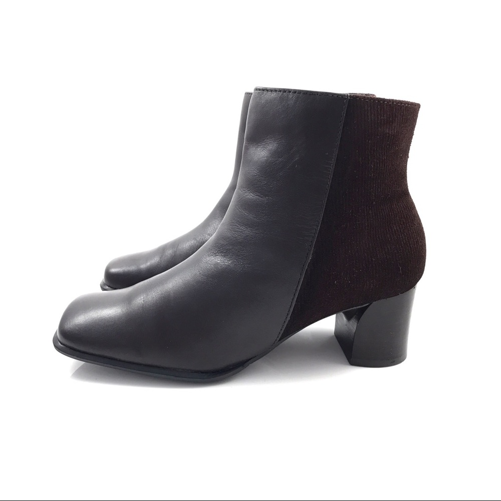 90’s brown leather + corduroy ankle boots